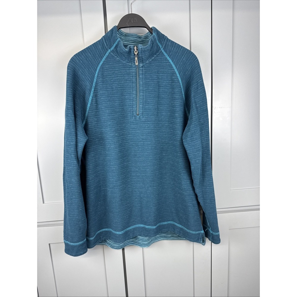 Tommy Bahama Reversible Quarter Zip Pullover Mens XL Blue Striped Marl Sweater